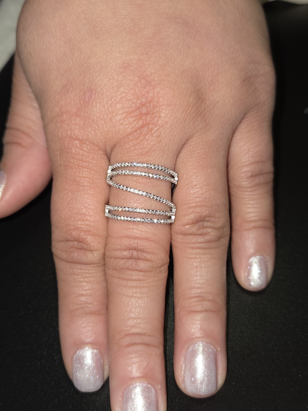 AAA Cubic Zirconia Zig Zag Openwork Ring — Silver